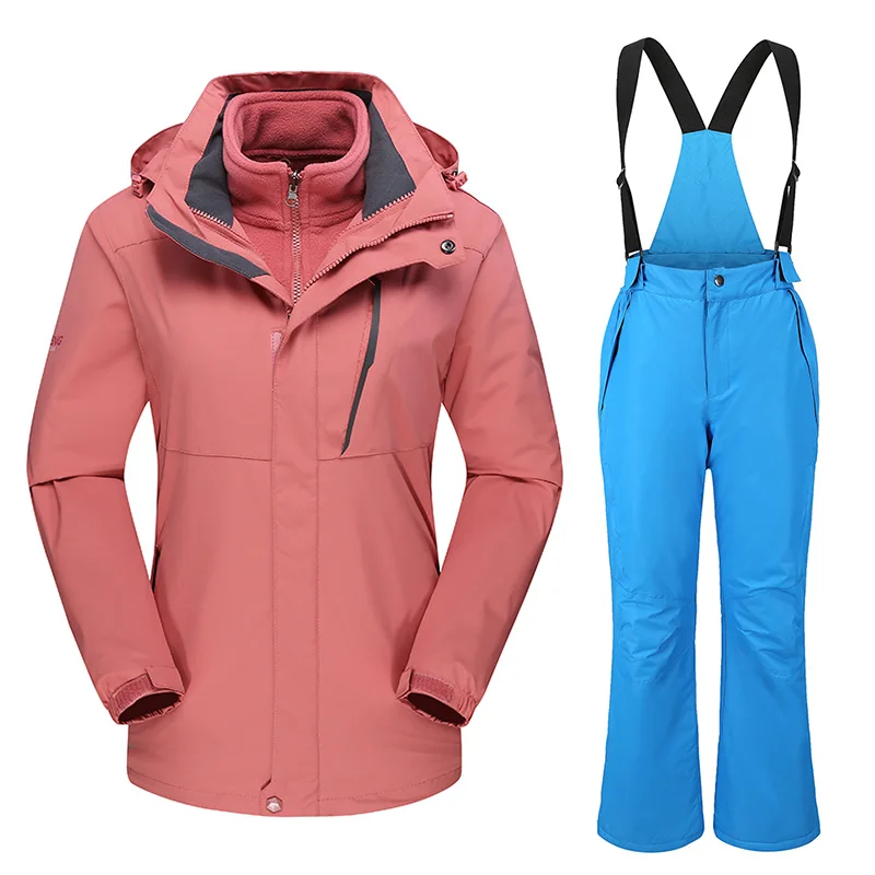 pink J blue P Goexplore ore лыжный костюм для женщин бренд утолщаются теплые ветрозащитные дышащие уличные Водонепроницаемая Лыжная одежда Зимний зимний костюм для женщин - Color: pink J blue P