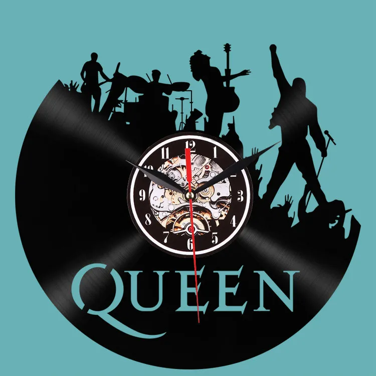

Creative vinyl record wall clock QUEEN music team 3D retro clock living room decoration LED quartz wall clock