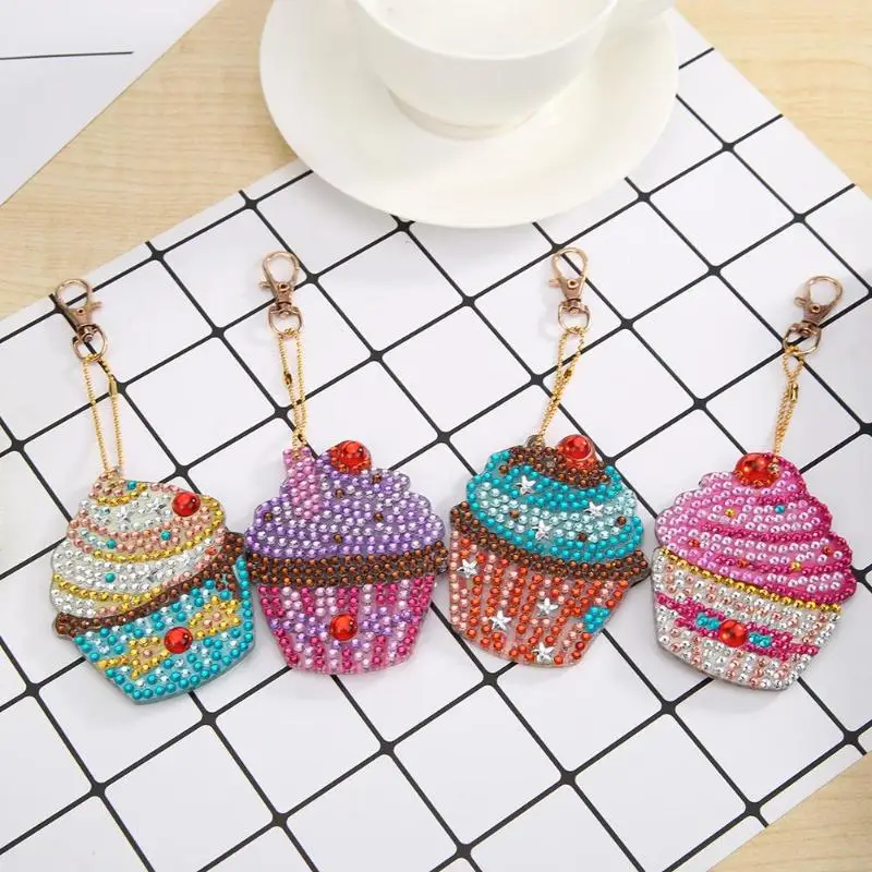 4PCS/Set DIY Cupcake Full Drill Special Shaped Diamond drawing Keychains Gifts Fne Small Ornaments Bag Decorations 2020 New | Дом и сад