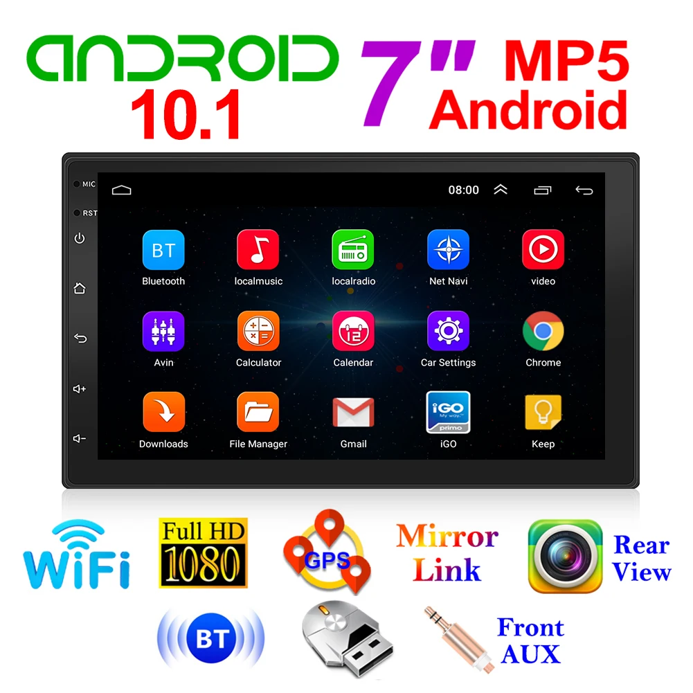2 Din Android 10.1 Car Radio Multimedia Video Player Double Stereo GPS Navigation Bluetooth Wifi Player Head Unit 7 inch Screen