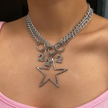 

Vintage Exaggerated Rhinestone Number Big Star Pendant Necklace for Women Multilayer Geometric Necklace Jewelry Kolye XR2882