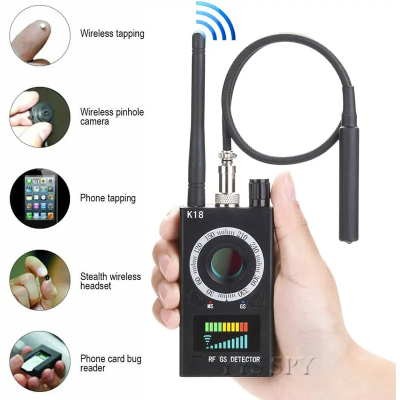 K18 Anti Spy RF Signal Scanner Candid Cam Hidden Camera Detector Magnetic GPS Tracker Wireless Audio GSM Bug Finder with Bag |