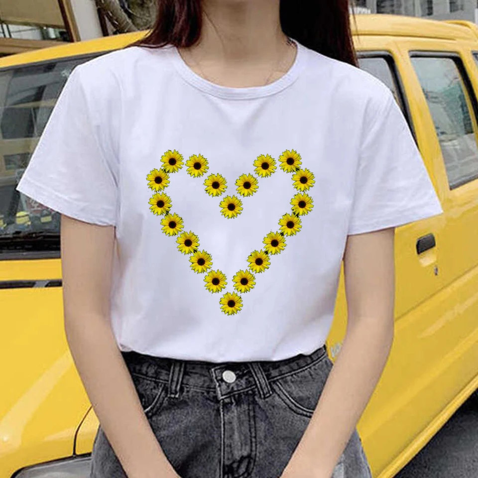 Womens T Shirt Sunflower Faith T Shirt Women Harajuku Black Tops 2021 ...