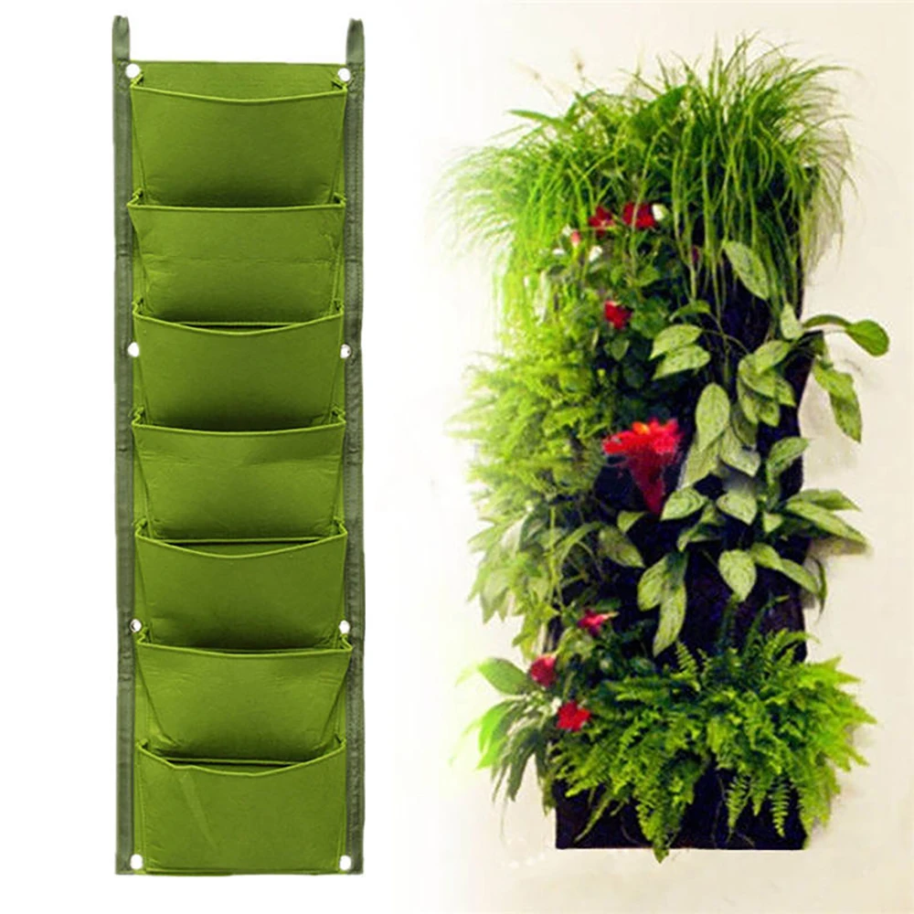 7 Pockets Green Vertical Garden Planter Wall-Mounted Vegetable Living Garden Bag Home Supplies Planting Flower Grow Bag