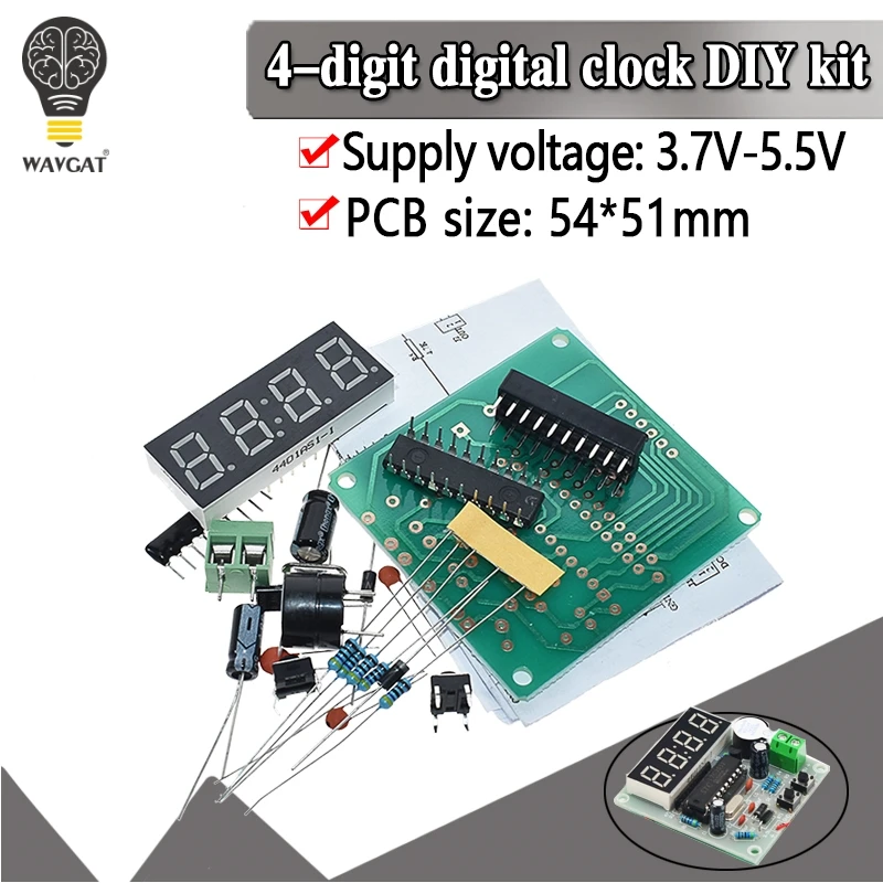 WAVGAT AT89C2051 Digital 4 Bits Electronic Clock Electronic Production Suite DIY Kit afbeelding
