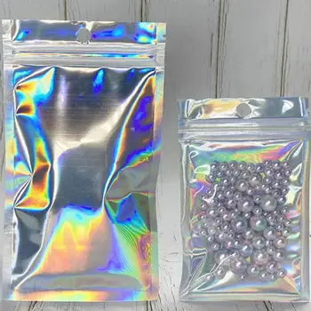 

100pcs S/M/L Flat Zip lock Bath Salt Cosmetic Bag One Foil Clear Laser Side Mini Bags Holographic Aluminum Thick X2D5