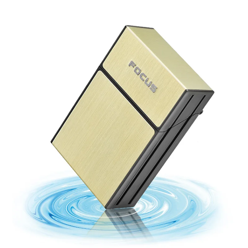 2-в-1 сигареты Чехол Коробка Зажигалка для курения, беспламенная, Алюминий сплава USB Перезаряжаемые Зажигалка Ветрозащитная Зажигалка зарядка через usb - Цвет: Gold Box No Lighter