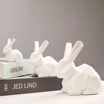 

Abstract Fortune Rabbit Statue Resin Ornament Home Decoration Accessories Sculpture R2454 3pcs/set Geometry Rabbit Figurine Cute