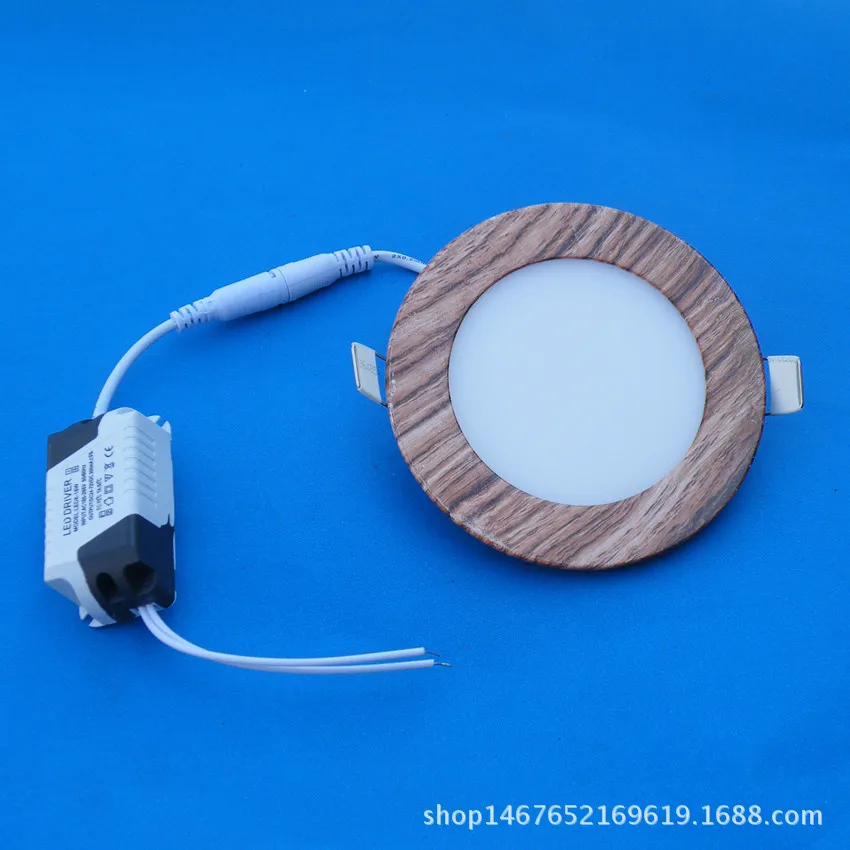 

New Style Retro Fashion Wood Grain Downlight LED Circle Ultra-Thin Panel Light 6W Home Commercial Applicable Lamp Special Offer