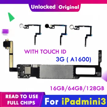 

A1600 WLAN + Cellular Version For iPad Mini 3 3rd Original Mother board unlocked Main board 16g 64g 128g w/ Touch ID Logic Board