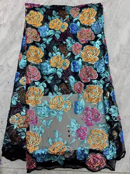 

stock 5 yards/bag Colorful embroidery sequins rose fashion new fabric wedding dress design HSXP82#