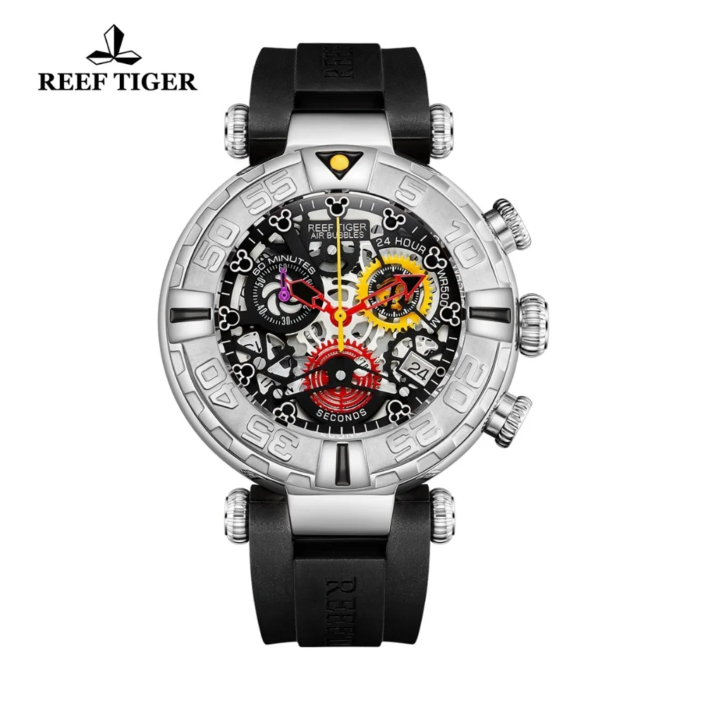 REEF TIGER/RT дизайн Топ бренд Мужские часы Резиновый стальной Скелет спортивные водонепроницаемые мужские часы Relogio Masculino+ коробка RGA3059