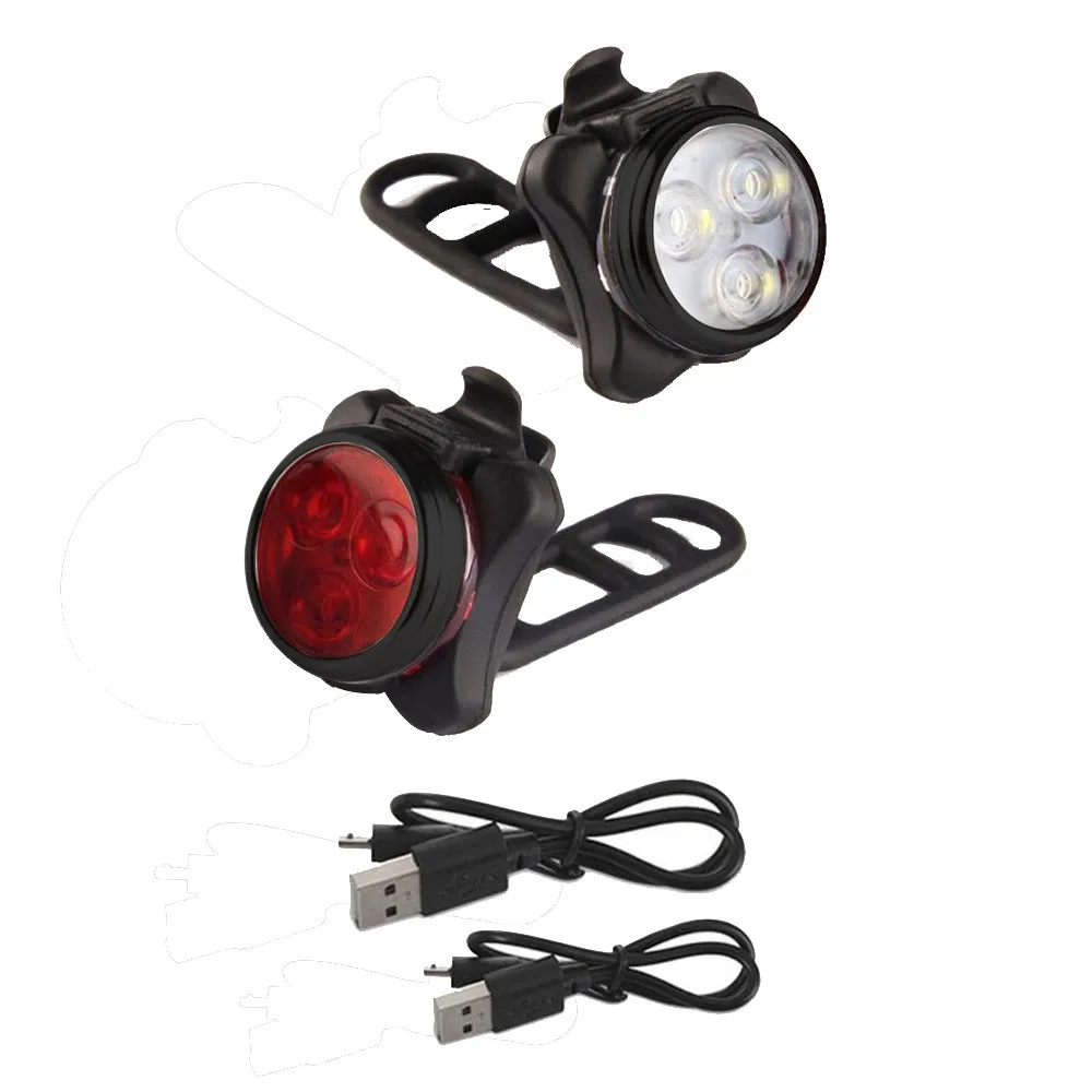 Clearance Cycling Bicycle Bike 3 LED Head Front With USB Rechargeable Tail Clip Light Lamp Bike Headlight Cycling LED Flashlight Lantern 8