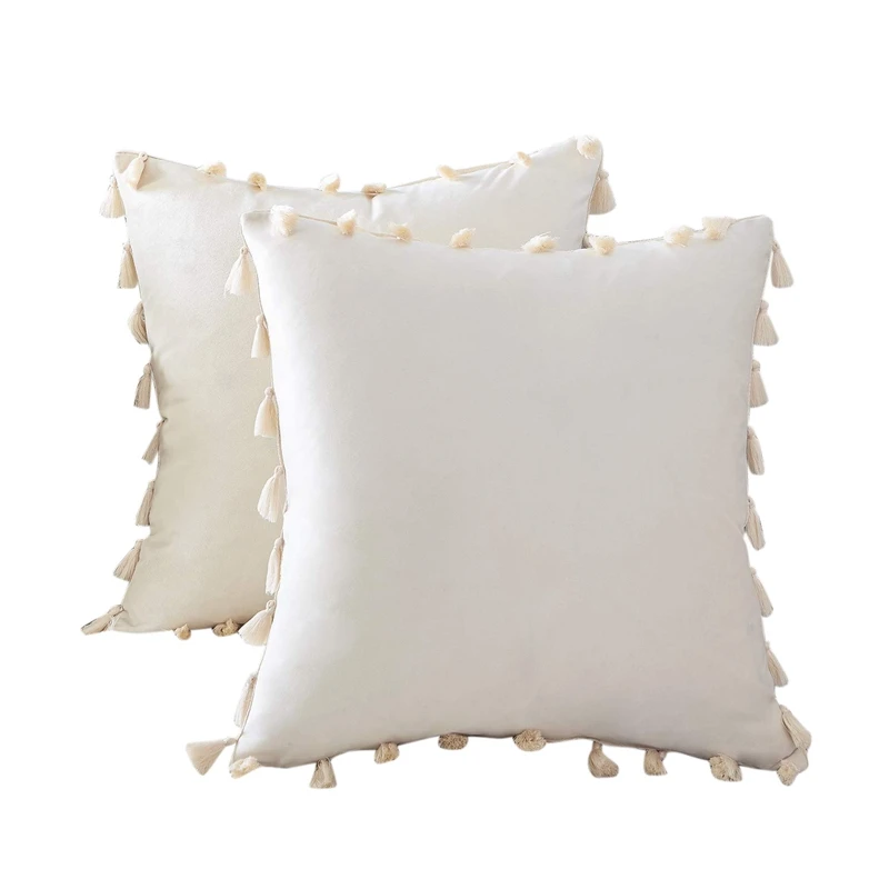 Pack of 2 Velvet Soft Solid Christmas Decorative Throw Pillow Cover with Tassels Fringe Boho Accent Cushion Case for Couch Sofa Pack of 2 Velvet Soft Solid Christmas Decorative Throw Pillow Cover with Tassels Fringe Boho Accent Cushion Case for Couch Sofa