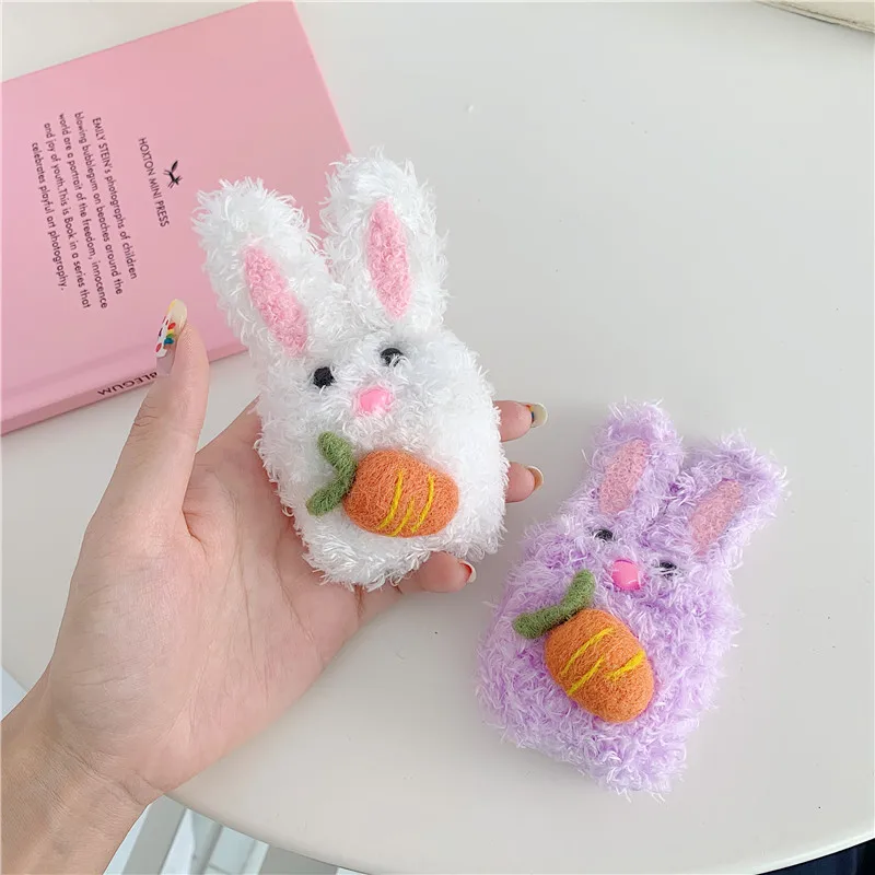 

For Airpods 1/2 Case cartoon 3D rabbit Knitted Plush Anti-lost Protective Cover Skin Case For Air-Pods 1/2 Airpods Accessories C