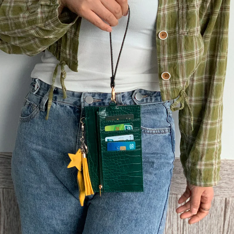Модный деловой Тонкий держатель для кредитных карт для мужчин и женщин, держатель для карт, кошелек с застежкой-молнией и боковой крючок для ключей от автомобиля