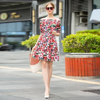 

Mini Dress High Quality Summer New Women'S Fashion Party Sexy Casual Vintage Elegant Chic Flower Print Stretch Chiffon Dresses
