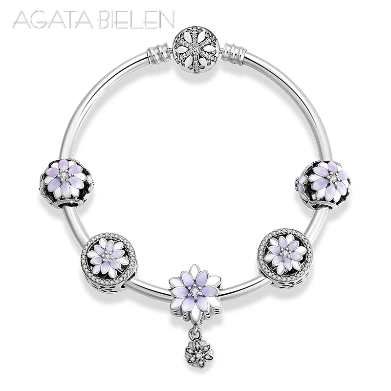 925 стерлингового серебра фиолетовый цветущего лотоса Шарм готового продукта браслет для женщин подарок на день матери модные ювелирные изделия