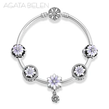 925 стерлингового серебра фиолетовый цветущего лотоса Шарм готового продукта браслет для женщин подарок на день матери модные ювелирные изделия