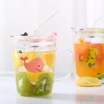 

Seal Straw Glass Cup 350ml Milk Tumbler Cup Drink Mug Insulated Scale Milk Cup