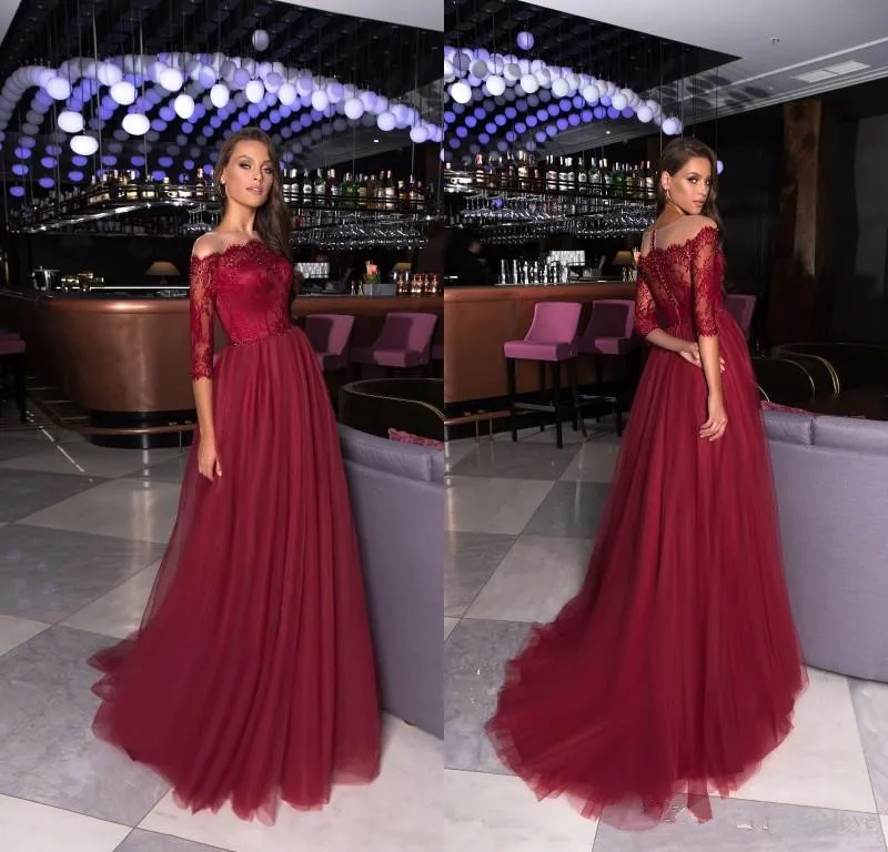 Вечерние платья Драгоценности 3/4 с длинным рукавом robe de soiree кружева аппликации выпускного вечера арабский заказ особых случаев платья вечернее платье