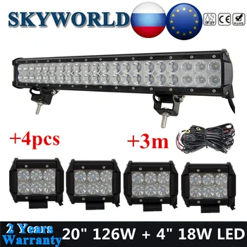 

20inch 126W Combo LED Bar Offroad 4pcs 4inch 18W Flood Beam LED Work Light Wire Harness Kit For Truck Auto Car LADA Niva 4x4 12V