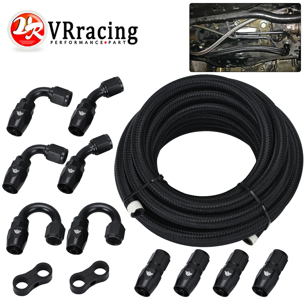 Fuel Hose 5Meter 6AN AN6 & Stainless Steel Braide Oil Fuel Hose Line +AN6 Hose End Ftting Adapter Oil Kit With Clamps hose clamps fuel hose hose end fitting adapter fuel adapter fitting