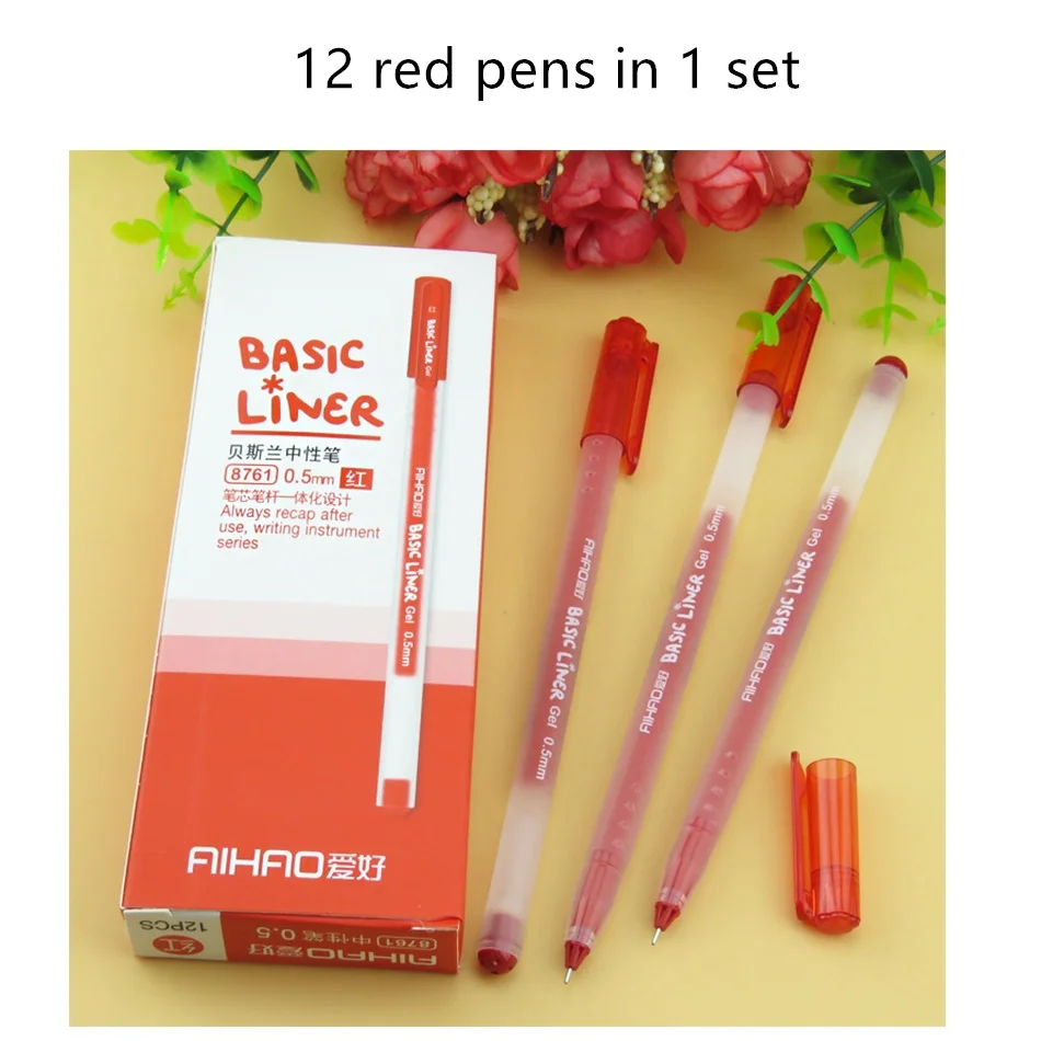 12 pcs Red 12 шт. базовые гелевые ручки шариковые 0,5 мм Шариковые шариковые синие красные черные цветные чернильные ручки для письма канцелярские принадлежности для офиса и школы F705 - Цвет: 12 pcs Red