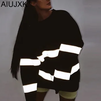 

AIUJXK Autumn Winter 2019 Reflective Striped Patchwork Sweatshirts Women Fashion Streetwear Loose Hoodies Casual Outfits Woman