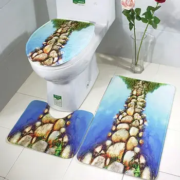 

Printed Pebble Toilet Mat Flannel and Sponge Antiskid And Absorbent Bathroom Mat Free Disposable Toilet Seat Cushion Cover