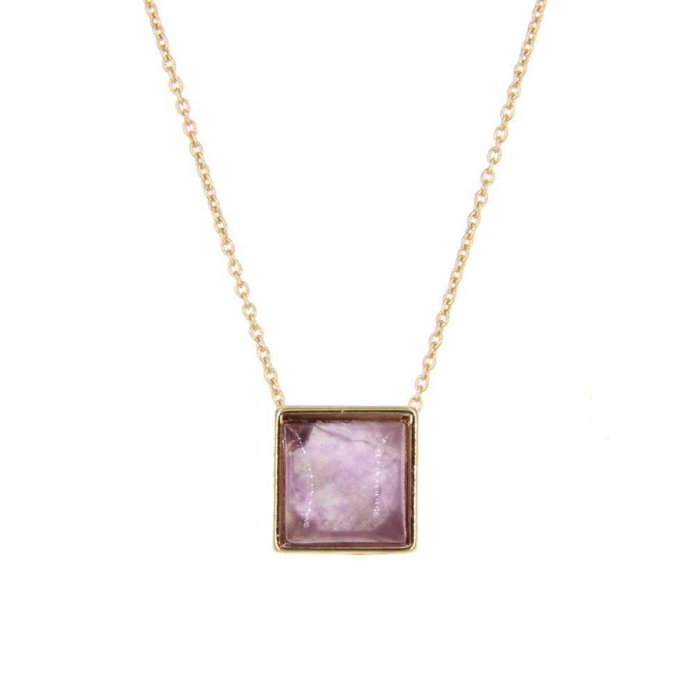 Nature Stone Small Square Pendant Necklace Choker Simple Classic Women