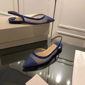 

Fashion Brand Summer Shoes For Woman Pointed Toe Ankle Strap Women's Shoes Slip On Mesh Breathable Sandals Leather Sole 34-41