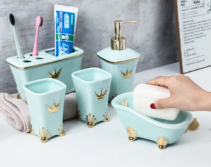 Изысканные европейские аксессуары для ванной комнаты, сантехника, набор из пяти предметов для мытья, комплект принадлежностей для ванной место для зубной щетки, держатель LF914