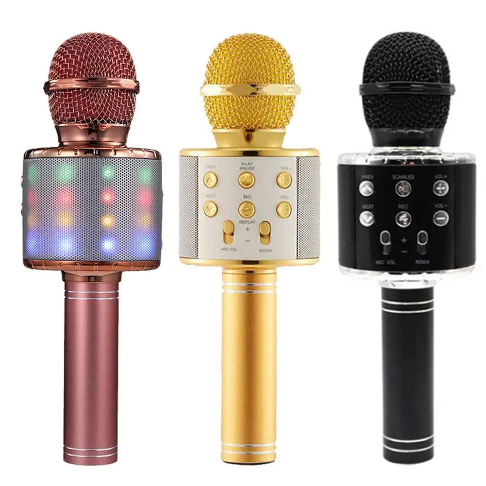 WS 858L караоке Bluetooth микрофон Поддержка записи песни Micro USB порт портативный беспроводной микрофон с мигающими огнями
