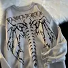New Hip Hop Streetwear Knitted Sweater men Gothic Letter Bat Skeleton Print Pullover 2021 autumn Harajuku Cotton sweater women 2