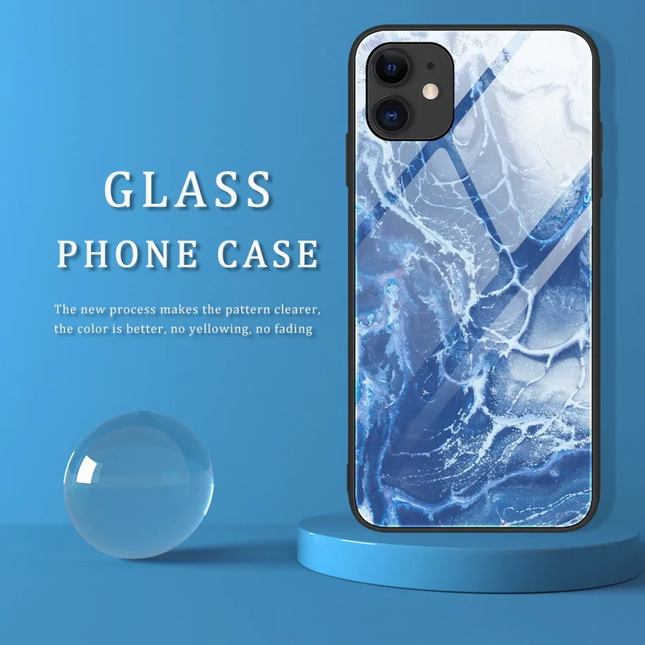 phonecase Đá Cẩm Thạch Kính Cường Lực Cho iPhone 12 11 Pro Cường Lực Bóng Trong Cho iPhone 12 Pro Max 11 iPhone XS XR X 8 7 6S 6 Plus SE 2020 cute phone cases