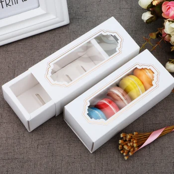 

10-30Pcs Macarons Box Pvc Window White Bronzing Kraft Paper Gift Packaging Box Kid Birthday Wedding Cake Boxes For Guests Candy