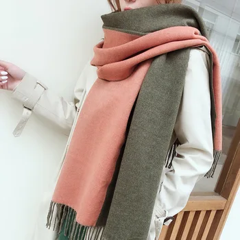 

Fall and Winter 2019 Korean New Scarf Woman Imitated Cashmere Double-sided Colour Dual-purpose Warm Woman Shawl Winter scarf
