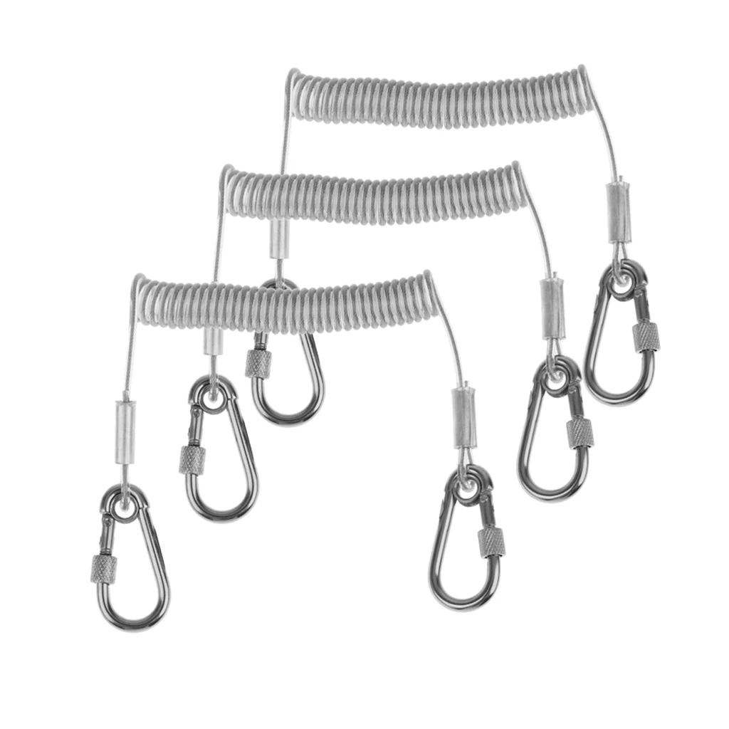 3x 1.6m Retractable Steel Wire Coiled Safety Rope with Lock Carabiners