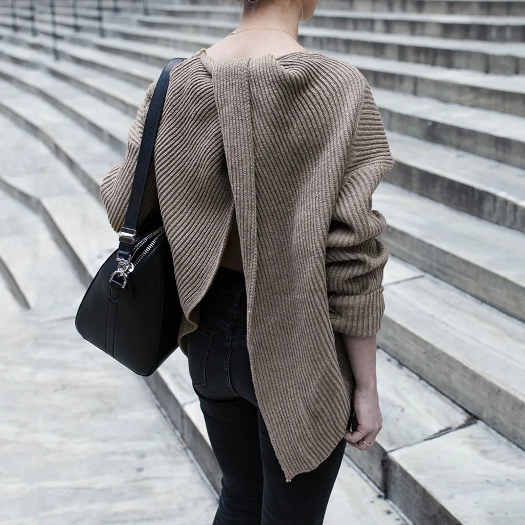 

Women Solid O Neck Knitted Sweater 2019 Autumn Winter Fashion Female Pullover Sweaters Ladies Loose Knitwear d3