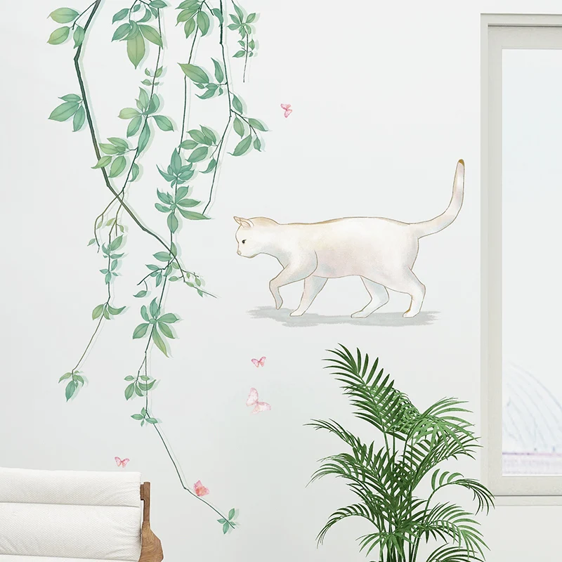 [SHIJUEHEZI] настенные наклейки с зелеными растительными листьями DIY кошачьи
