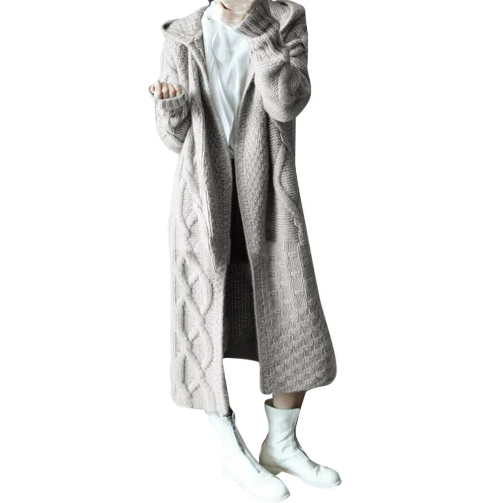 Женская Длинная зимняя верхняя одежда с капюшоном, вязаный женский свитер, кашемировые свитера для женщин - Цвет: Gray