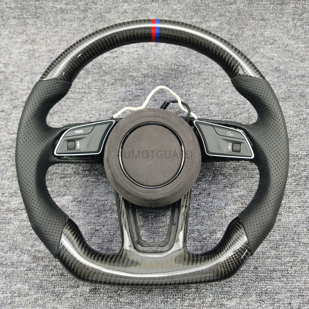 

Cuatomized Carbon Fiber Sports Steering Wheel Alcantara Perforated Leather compatible for Audi A3 A4 A5 2014-2017