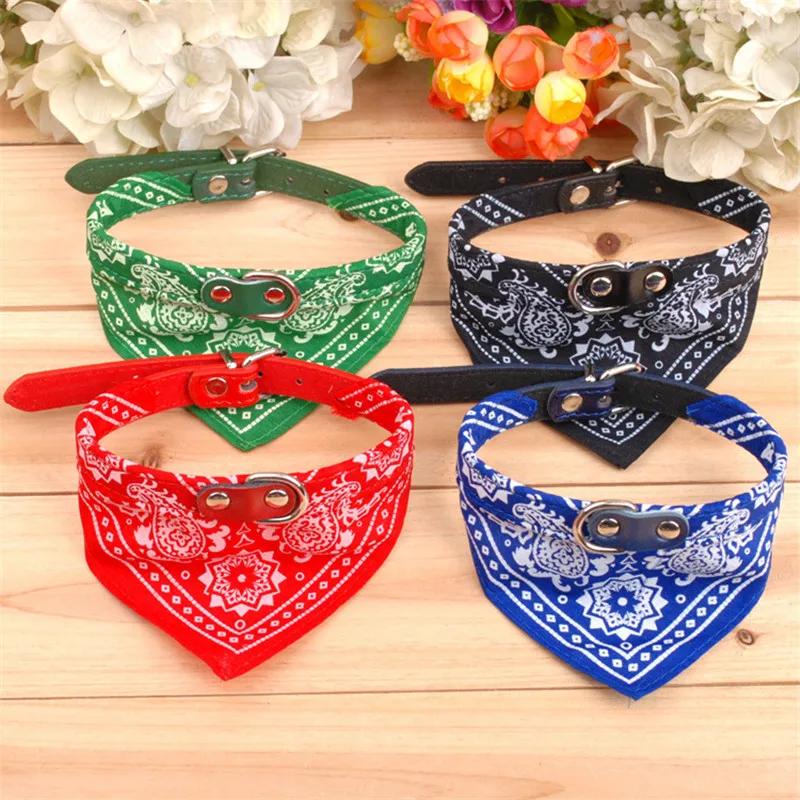 1piece Cute Adjustable Small Dog Collars Puppy Pet Slobber Towel Outdoor Cat Collar Print Scarf Design Dog Collar Neckerchief