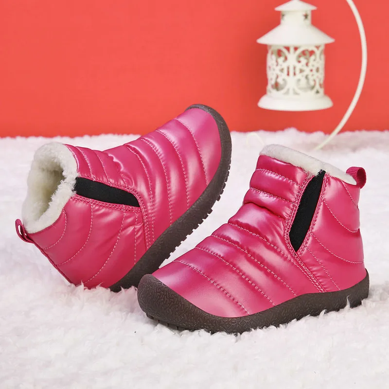 Winter Boots Girls Waterproof Snow Shoes Kids Toddler Keep Warm Children For Girl Boys Boots Ankle Winter Baby Shoe Buty - Цвет: Rose