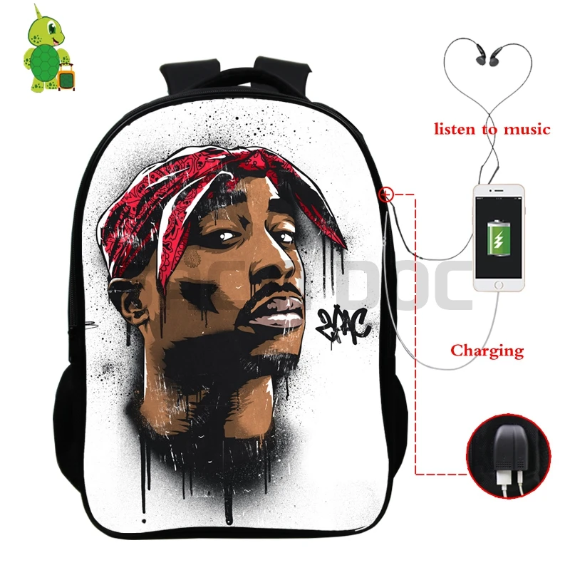 Известный Рюкзак с принтом Tupac, многофункциональные школьные сумки с USB зарядкой для подростков, женщин и мужчин, ежедневный рюкзак, коллекция фанатов
