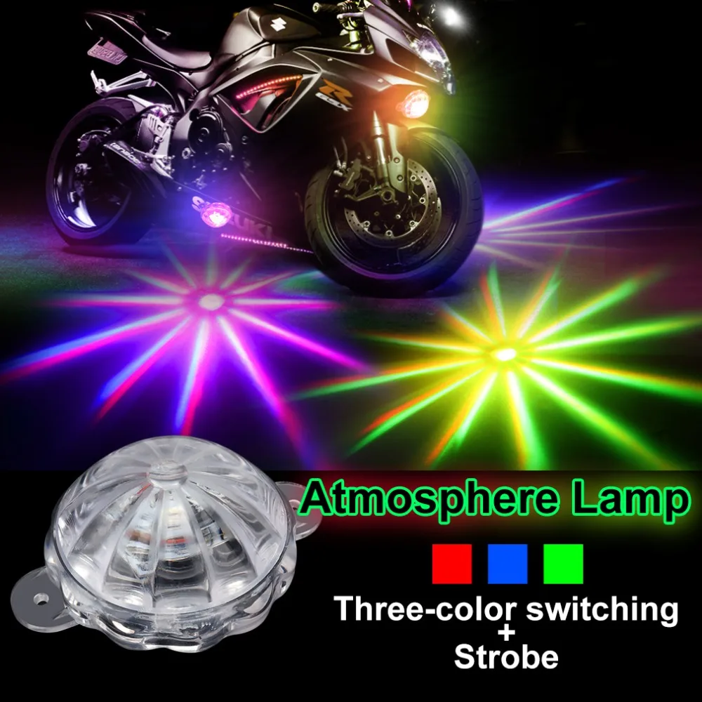 Светодиодная декоративная лампа для мотоцикла, атмосферные огни, 10 Вт, 12 В, лампа для шасси двигателя, вспышка для мотоцикла, стробоскоп RGB