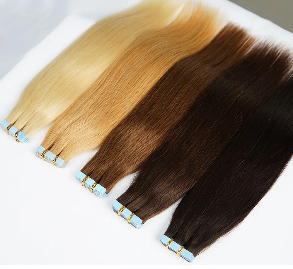 Накладные волосы на ленте, человеческие волосы, двусторонняя лента, бесшовный уток кожи, 16-22 дюйма, машинное производство, натуральные волосы Remy для наращивания