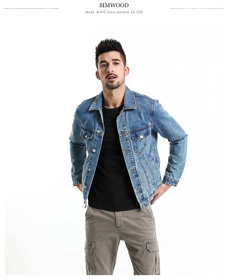 Мужская куртка из денима SIMWOOD, демисезонная джинсовая куртка,, жакет из хлопка с принтом «Буквы», повседневная верх