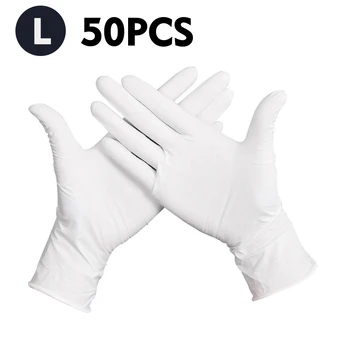 

50 Pcs/Disposable Gloves Thick Powder-Free Rubber Latex Stretchy Gloves Sterile Food Safe Grade for Home Use (L)